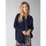 Natural Life Laid Back Deep Slate Blue Velvet Button Down Top/Blouse Size Large Photo 10