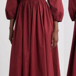 NEW Doen Quintessa Shirred Organic Cotton Maxi Dress Deep Crimson Sz L Red Size L Photo 0
