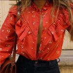 Sézane RARE Sezane Fares Embroidered Ruffled Button Up Blouse Photo 0