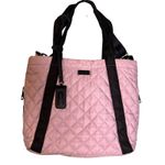 Steve Madden  Quilted Puffer Tote Bag Lilac Purple Black Straps Zip Pockets Large Photo 0