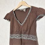 Ruff Hewn  Women’s Y2K Coquette Girl Babydoll V-Neck Top Lace Trim in Brown M Photo 1