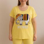 Matching Oversized Embroidered Elephant Shirt & Capris Leggings Yellow Large Photo 0