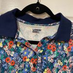 Lands' End  Size S Navy Blue Floral Cotton Collared Short Sleeve Polo Shirt Photo 1