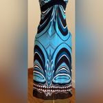 Lucy & Laurel  Blue Black Brown White Geometric Halter Top Dress Sz 8 Zip On Side Photo 6