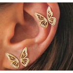 Boutique NEW Gold Plated S925 Half Butterfly Mismatch Diamond Simulate Stud Earrings 0.5” Photo 3