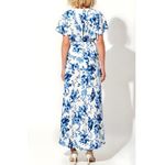 BHLDN  Leila Deep-V Flutter-Sleeve Satin A-Line Gown, Blue/White Bouquet, 18W Photo 2