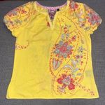Robert Graham yellow top, red embroidered flowers and puff sleeves, size Small Photo 0