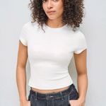 Cider Brushed Fabric White Short Sleeve Top Photo 0