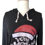 OverMal Holiday “Very Merry Christmas” Hooded Black Long Sleeve Tee, Size XS Photo 1