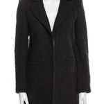 Maje Virgin Wool Cashmere Coat with Leather Waist Trim Charcoal Blue Leather 4 Photo 0