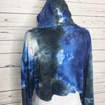 NWT Blue & Black Tye Dye Pullover Cropped Hoodie Size Medium Photo 5
