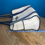 Michael Kors  Canvas Leather Trimmed Large Tote Travel Bag Ivory Navy Blue Photo 15