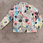 Chico's  Floral Embroidered Silk Blazer Size 2 US L Colorful Spring Jacket Career Photo 7