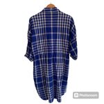 ZARA  Linen-Cotton Blend Blue Gingham Check Shirt Dress with Drawstring Waist Photo 5