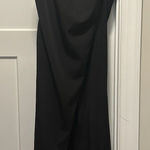 Women's Black One Shoulder Long Dress Formal Wedding Front Split Woven Large Photo 0