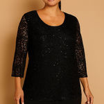 JM Collection  Woman Black Lace Sequin Top Blouse‎ Long Sleeve Plus Size 1X Photo 0