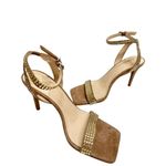 Vince Camuto Sandals Size 7.5 Tan Leather Saprenda Rhinestone Square Toe Ankle S Photo 3