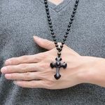 1pc Black Religious Christian Cross‎ Fashion Obsidian Style Pendant Necklace Photo 8