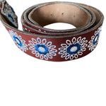 Equine Couture  Sophia Embroidered Brown Leather Belt Blue White size large Photo 2