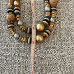 Casual Corner Gold and Blues Wooden Beaded Double Strand Necklace Photo 1