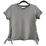 Madewell  Navy Blue White Striped Side Tie Cotton Short Sleeve T-Shirt Medium Photo 0