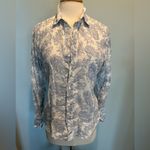 Frank & Eileen  100% Linen Paisley print button up long sleeve blue shirt Med Photo 2