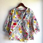AVARA Womens Shirt Blouse White Multicolor Floral 3/4 Sleeve Size Large Photo 0