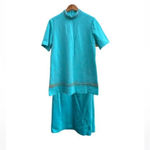 Montgomery Ward 1970's 2 Piece Turquoise Skirt Smock Blouse Set Lace Trim NOS Blue Size 16 Photo 1