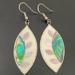 Vintage Alpaca Mexico Handcrafted MOP Abalone Inlay Mexican Silver Earrings 7g Green Photo 7