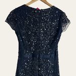 Adrianna Papell  Midnight Blue Sequin Beaded Cap Sleeve V-Neck Formal Gown Photo 10
