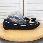 Banana Republic  Suede Moccasin Shoes Cream Bow Black 7 Flats Photo 2