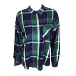 Sanctuary Shirt XS Navy Green Plaid Tie Front Button Down Casual Photo 2