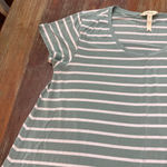 Matilda Jane  Green & White Striped Short Sleeve T-Shirt Dress Flowy Large Photo 1