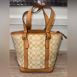 Coach RARE Vintage Woven Bucket Nuetral Vachetta Leather Monogram HandBag Purse Photo 1
