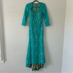 Jovani 20025 Long Formal Turquoise Rhinestone Long Sleeve Lace Dress 2 Photo 2