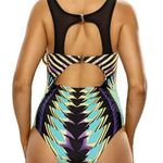 One Piece Multicolored Choker Printed  Swimsuit Photo 1
