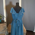 Women’s Bohemian Chiffon Ruffle Formal Party Dress Corset Back Size 18 NWOT Blue Photo 4