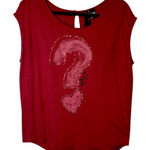 Desigual  Cabernet‎ Red Sleeveless Top Tee Sequins Question Mark Why? Size Large Photo 0