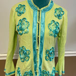 Vintage Cardigan Sweater Women’s Small Green & Blue Floral Beaded Sequin Photo 0