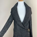 Cache  Cardigan Sweater Medium Black Silver Metallic Knit Belted Shawl Collar New Photo 12
