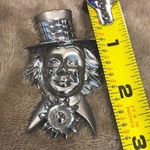 Vintage Silver Happy Clown Wearing Stove Pipe Hat and Flower Bowtie Pin Brooch Photo 2