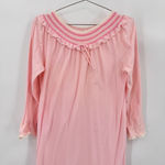 Vintage JCPenney Pink Long Nightgown Smocked Neckline Bow Soft Nylon 80s Medium Photo 1