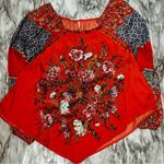 Free People Asymmetrical Embellished Raglan Blouse Orange Romantic Boho Chic Photo 2