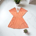 Miken Women's Swim Cover Up Coral Orange Crochet Detail V Neck Size L Size L Photo 1