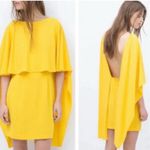 ZARA Women's Open Back Yellow Ruffle Cape Mini Dress Size Small Modest Photo 2
