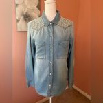 Mudd  Coastal cowgirl western glam studded pearl snap denim collared shirt LG Photo 2