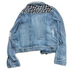 REWASH  Light Blue Distressed Jean Jacket with Leopard Accents Photo 2