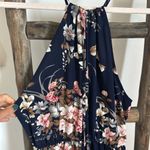 Navy Blue Floral Print Maxi, Resort Wear Sleeveless A Photo 5