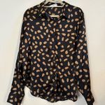 Anthropologie Mine Black Stroke Print Satin Top size L Photo 1