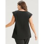 Bloomchic  Solid Scalloped Trim Contrast Lace Cap Sleeve Tank Top Black 14-16 Photo 1